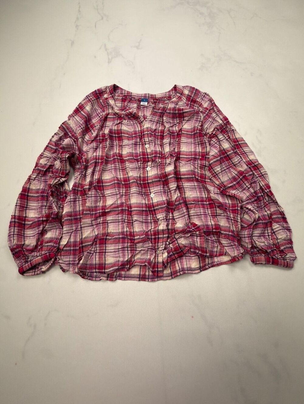 Old Navy Plaid Blouse Burgundy 90s Feminine - Womens M